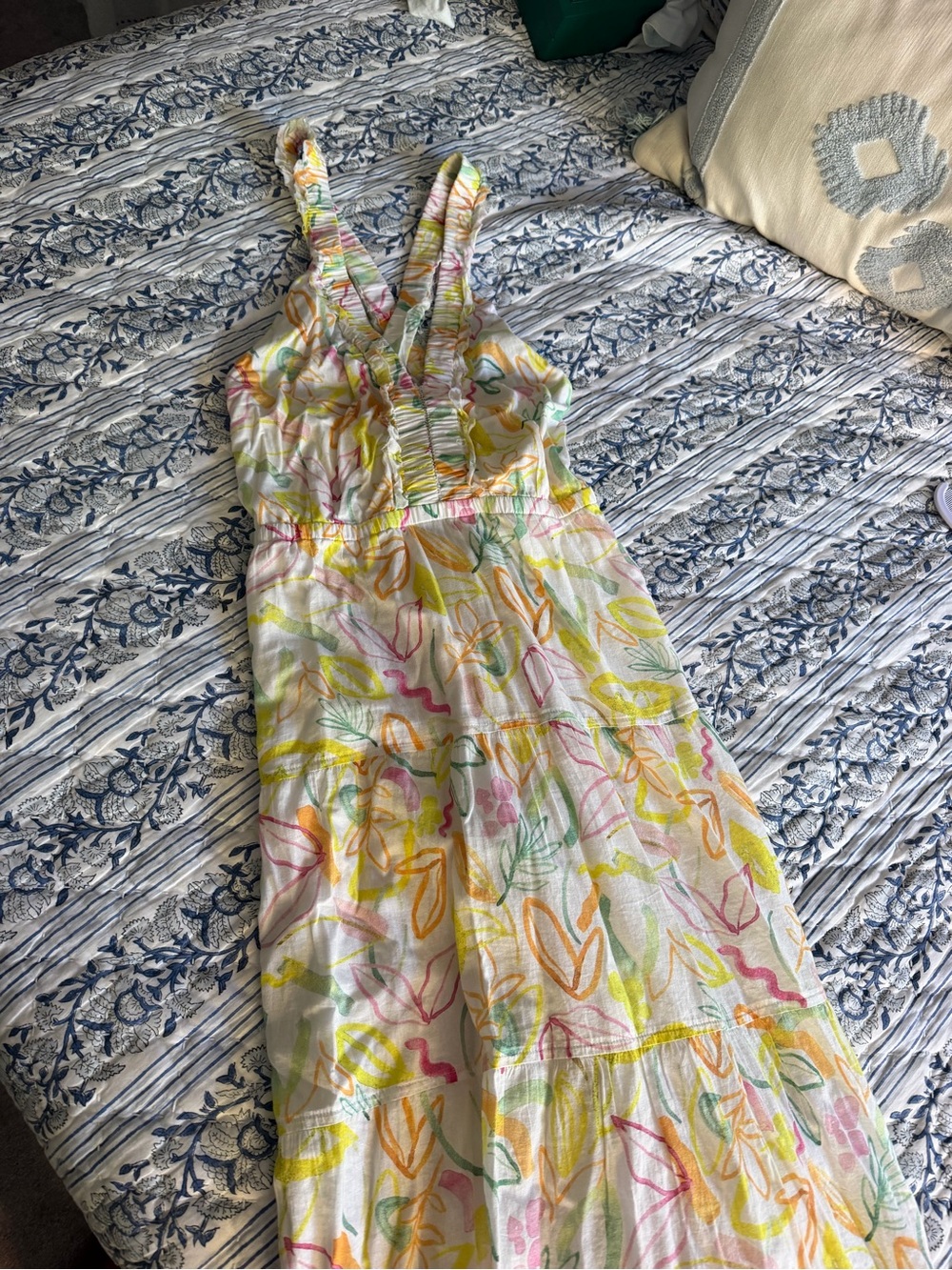 Roberta Roller Rabbit White Maxi Dress with Yellow, Pink and Green Floral Print
